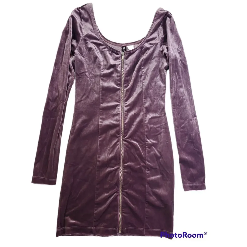 Divided | Purple Velvet Mini, Zipper Dress | Size 4 - Picture 1 of 4